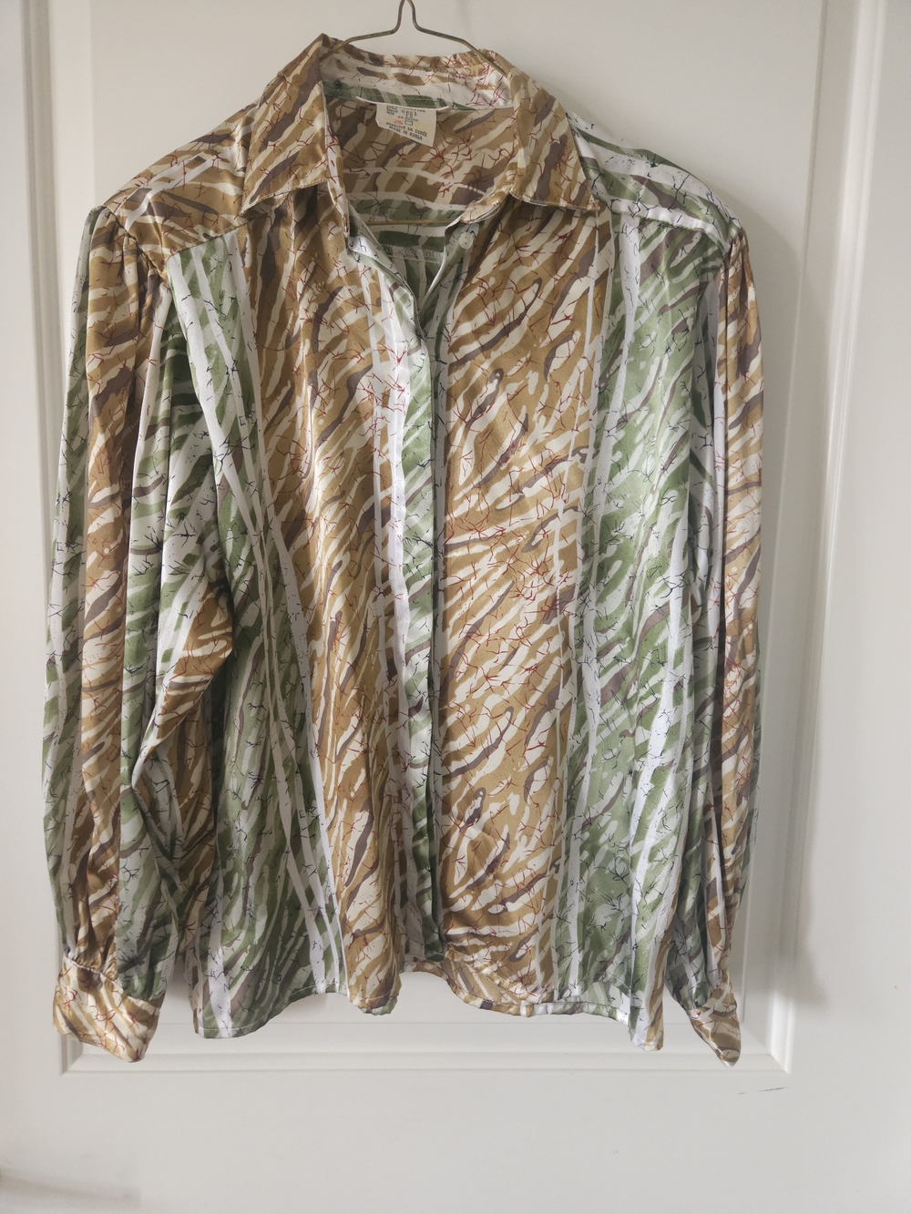 Vintage Chagall Button-Up Shirt in Olive Green & Camel Stripe Print 12
